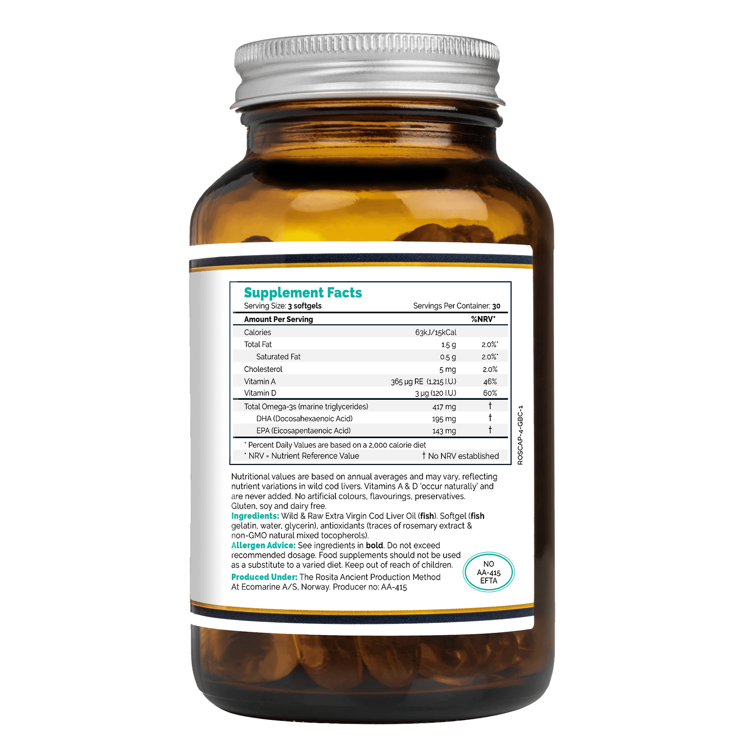 Cod Liver Oil | Premium Extra Virgin | Rosita | 90 Softgels