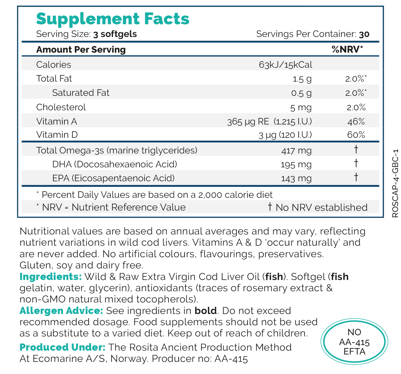 Cod Liver Oil | Premium Extra Virgin | Rosita | 90 Softgels