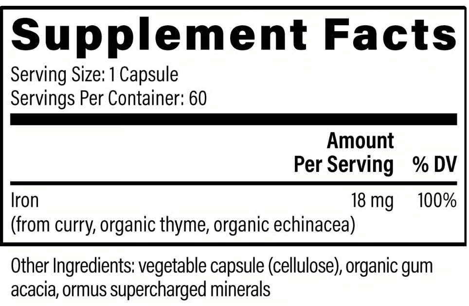 Iron Supplement | Plant-Based | Global Healing | 60 Capsules