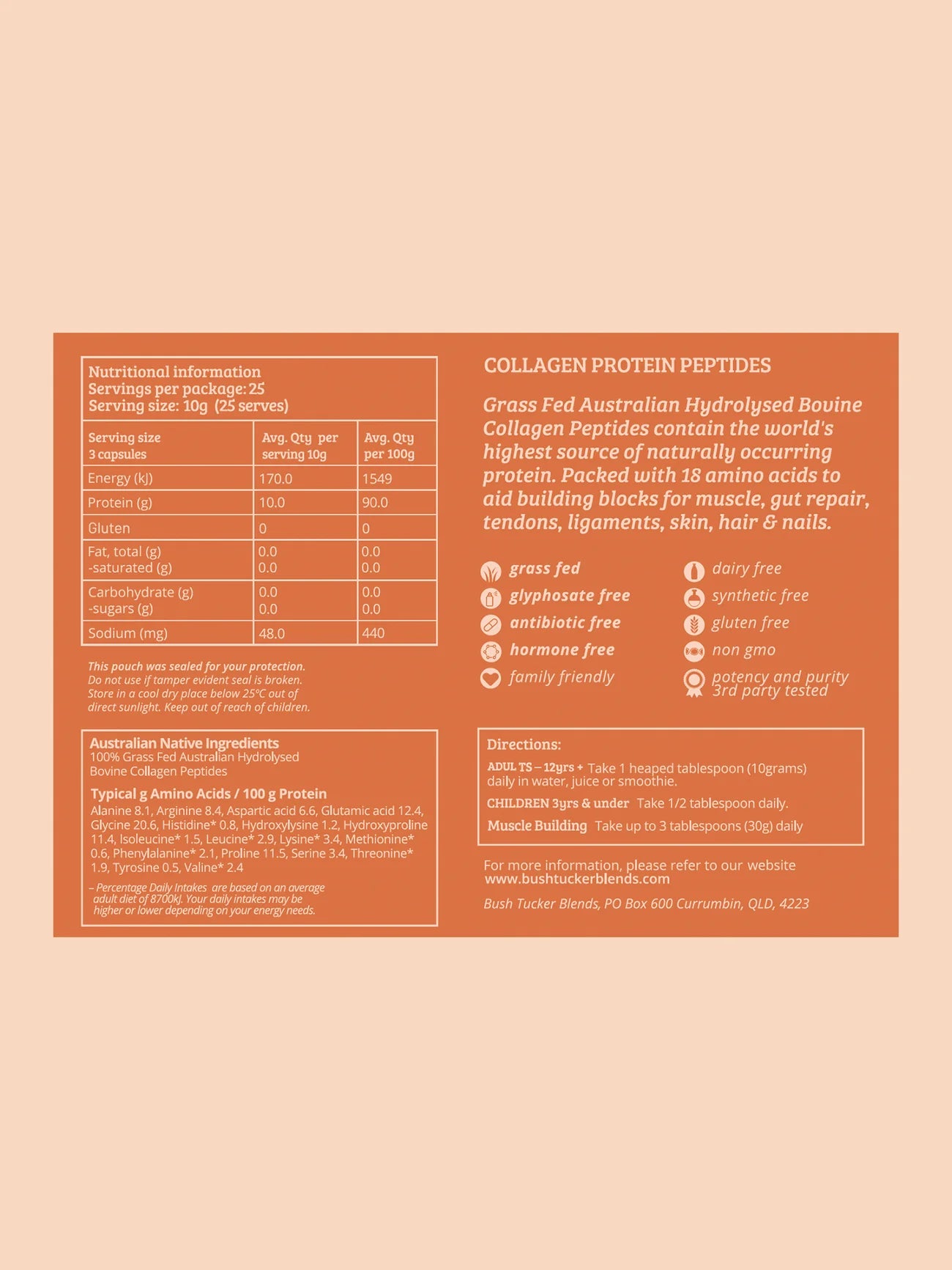 Grass Fed Collagen Protein Peptides | Bush Tucker Blends | 250g