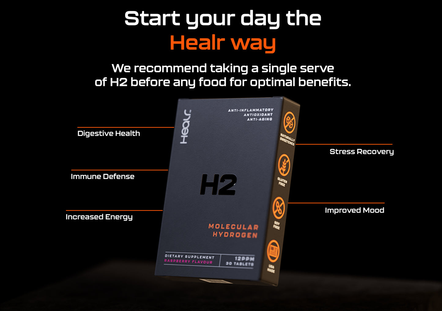 Molecular Hydrogen | 12 PPM | Natural Raspberry Flavour | Healr | 30 Tablets