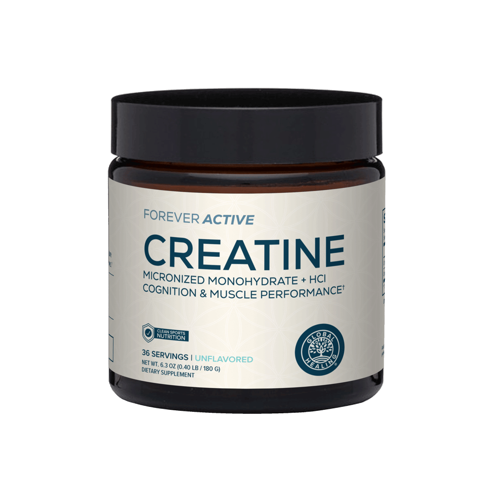 
                  
                    Global Healing Forever Active Creatine 180g jar, dual form creatine monohydrate and HCl powder
                  
                