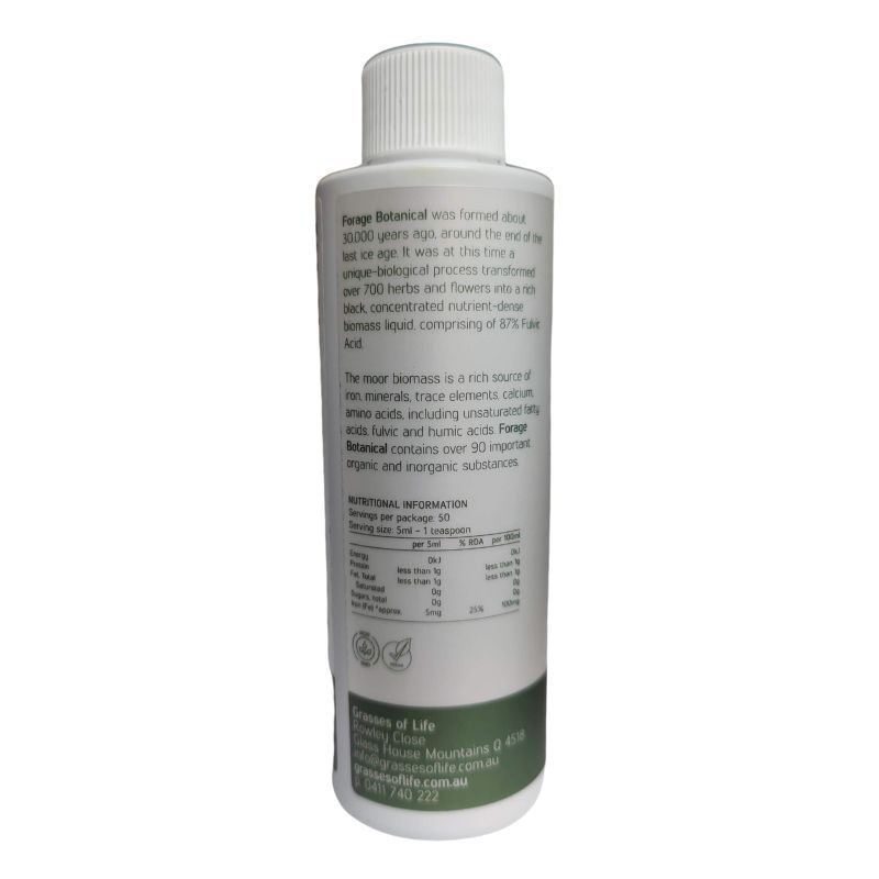 
                  
                    Grasses of Life Forage Botanical 250ml label and nutritional panel
                  
                
