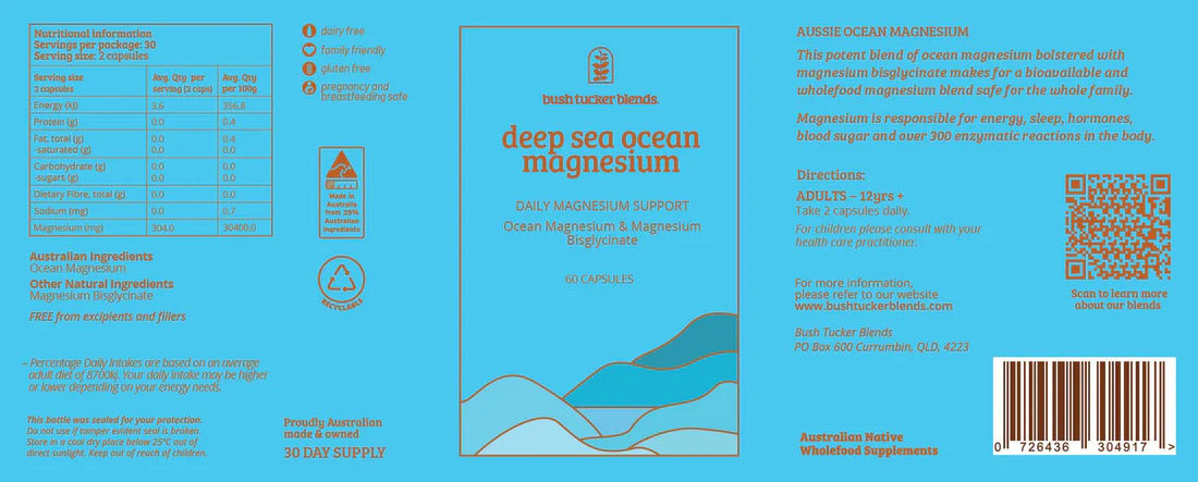 
                  
                    Deep Sea Ocean Magnesium | Bush Tucker Blends | 60 Capsules
                  
                