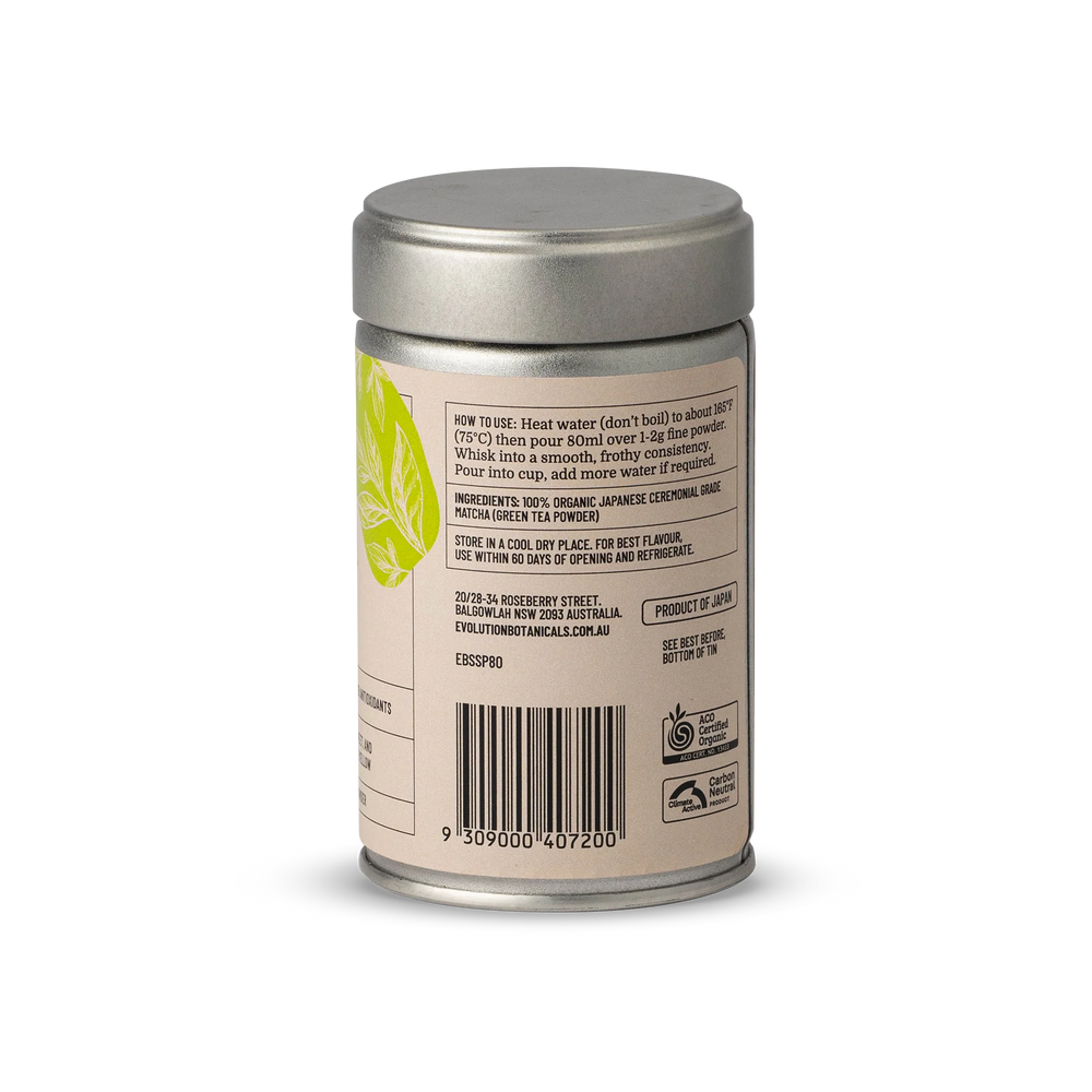 
                  
                    Organic Ceremonial Grade Matcha | Evolution Botanicals | 80g Fine Powder
                  
                