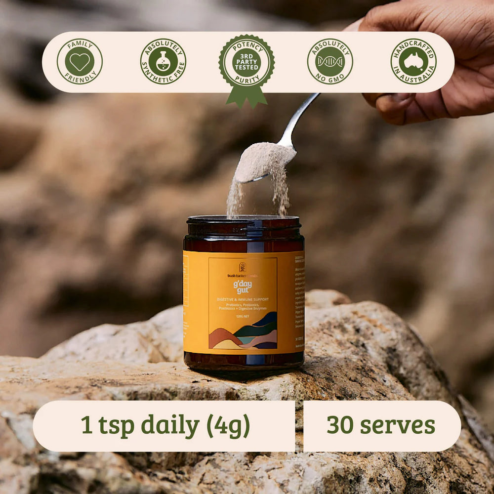 
                  
                    G'day Gut | Digestive & Immune Support | Bush Tucker Blends | 120g
                  
                