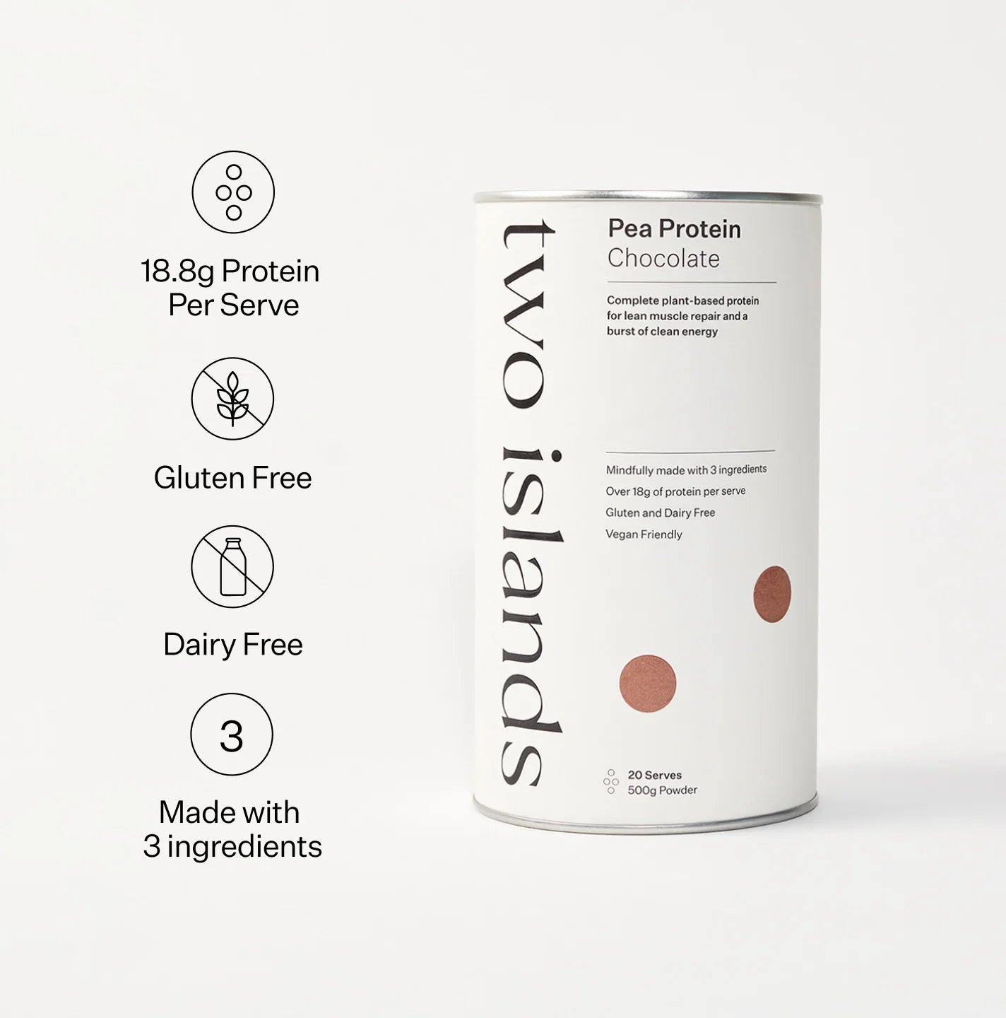 
                  
                    Pea Protein Powder | Chocolate | Two Islands | 500g
                  
                