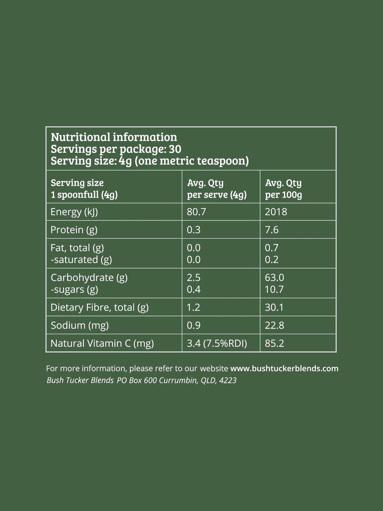 
                  
                    Bush Tucker Blends | Good On Ya' Greens | Antioxidant & Nutrient Support | 120g
                  
                