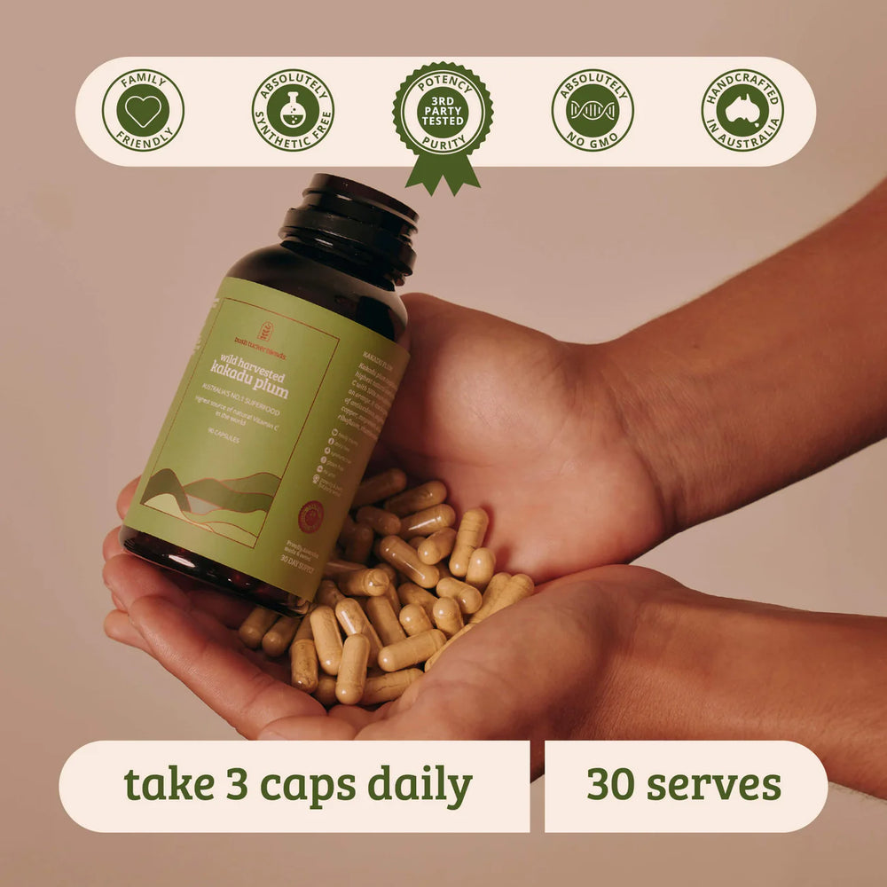 
                  
                    Kakadu Plum | Wild Harvested | Bush Tucker Blends | 90 Capsules
                  
                