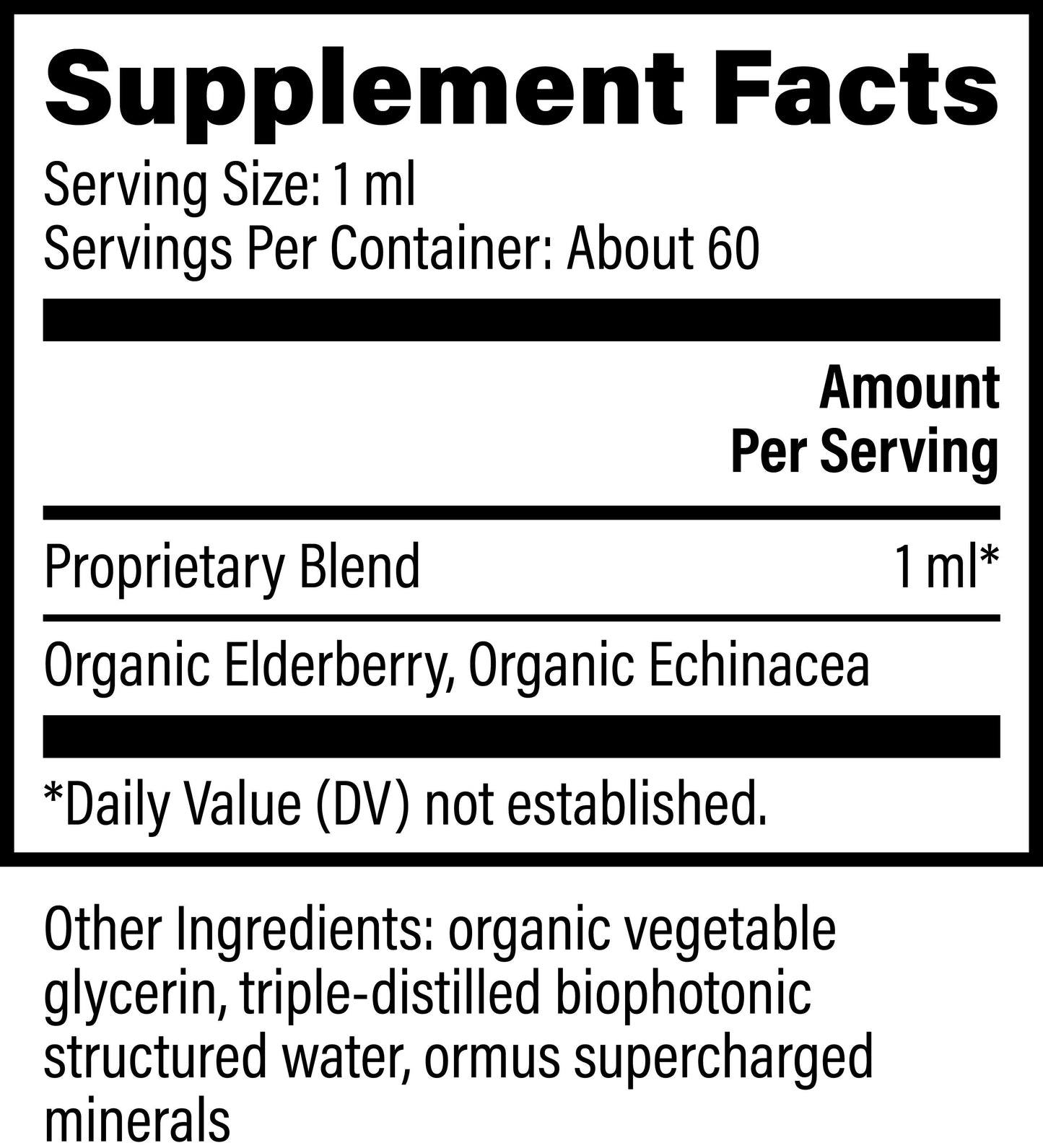 
                  
                    Global Healing Elderberry and Echinacea Raw Herbal Extract 59.2ml nutrition panel, ingredients and serving size
                  
                