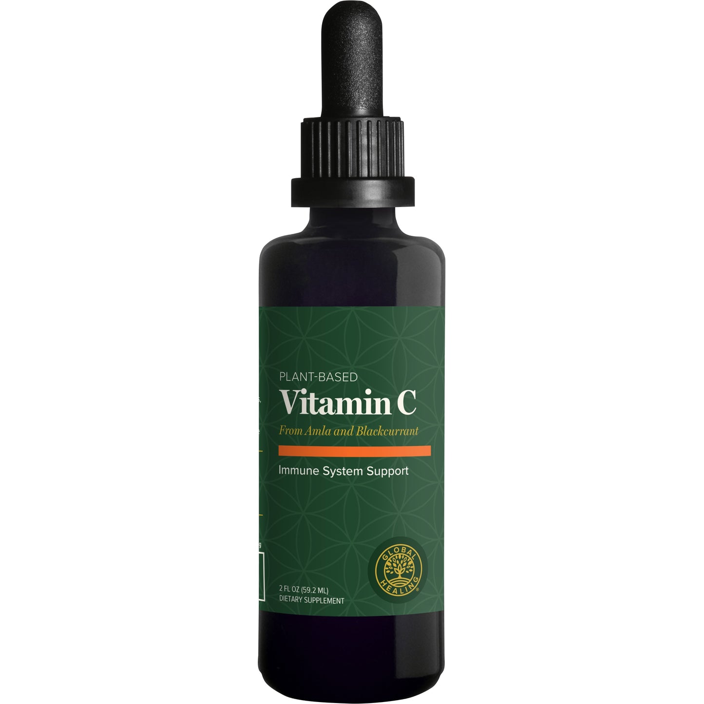 Global Healing Vitamin C liquid supplement, 59.2ml dark dropper bottle, front of pack