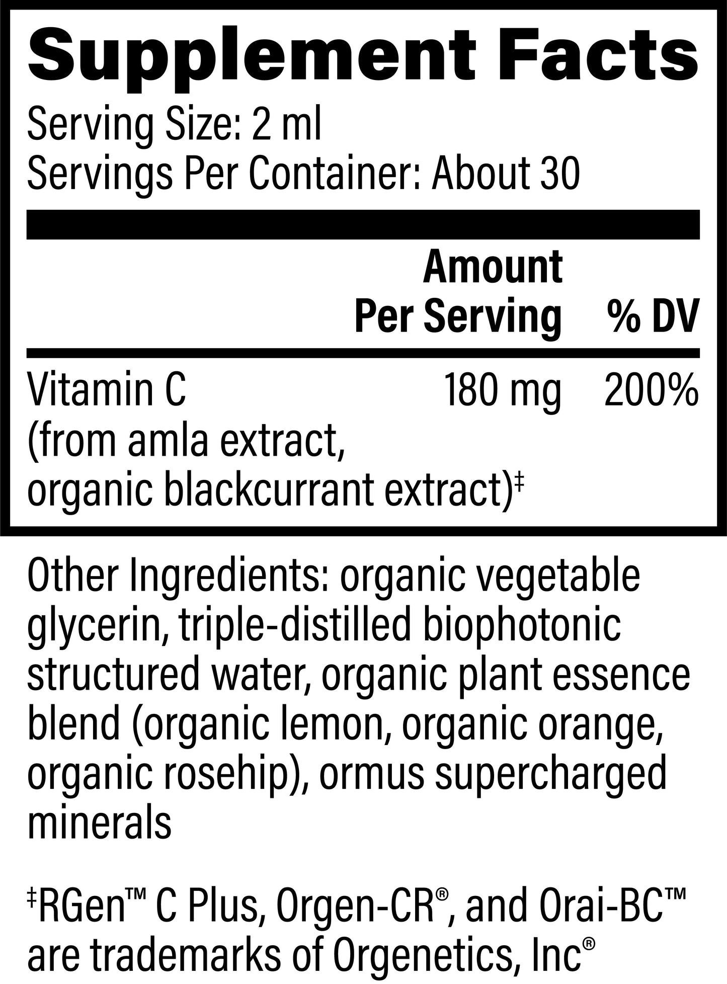 
                  
                    Supplement facts panel for Global Healing Vitamin C, listing vitamin C from amla and blackcurrant extract
                  
                