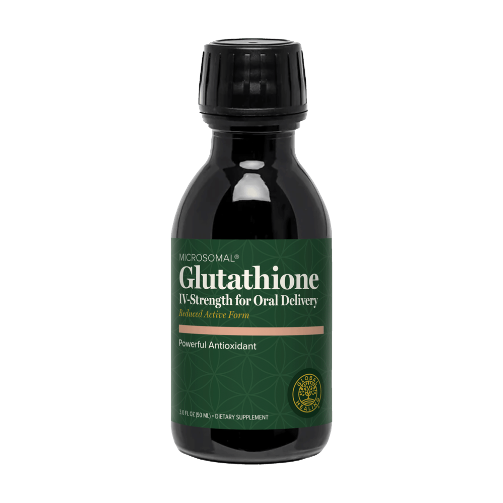 Global Healing MicroSomal Glutathione IV-Strength 90ml dark glass bottle with green label, front of pack