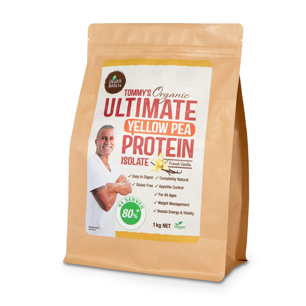 Health Addicts | Tommy’s Organic | Ultimate Yellow Pea Protein | French Vanilla | 1kg