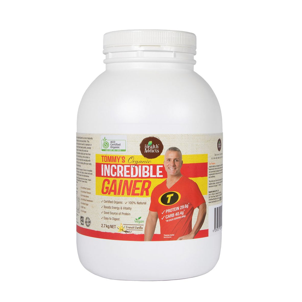 Health Addicts | Tommy’s Organic  | Incredible Gainer | Vanilla | 1kg