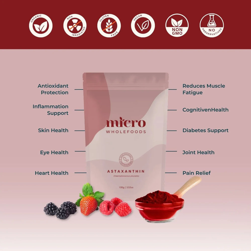
                  
                    Astaxanthin Powder | Organic | Micro Wholefoods | 100g
                  
                