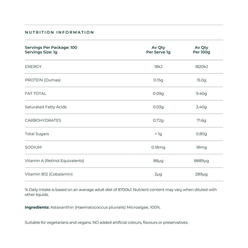
                  
                    Astaxanthin Powder | Organic | Micro Wholefoods | 100g
                  
                