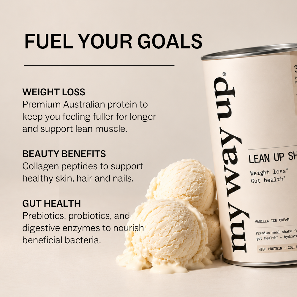 
                  
                    My Way Up Lean Up Shake French Vanilla Cream 500g jar with protein, collagen and gut health benefits
                  
                