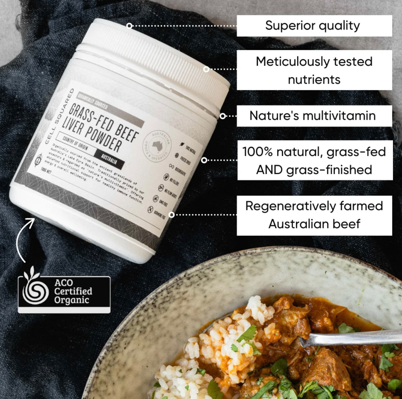 
                  
                    Cell Squared | Certified Organic Beef Liver Powder | Grass Fed & Finished | 180g
                  
                